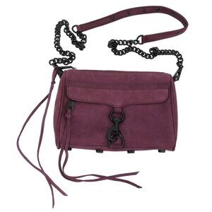 Rebecca Minkoff Purple Suede Leather Black Chain Strap Crossbody Purse Handbag